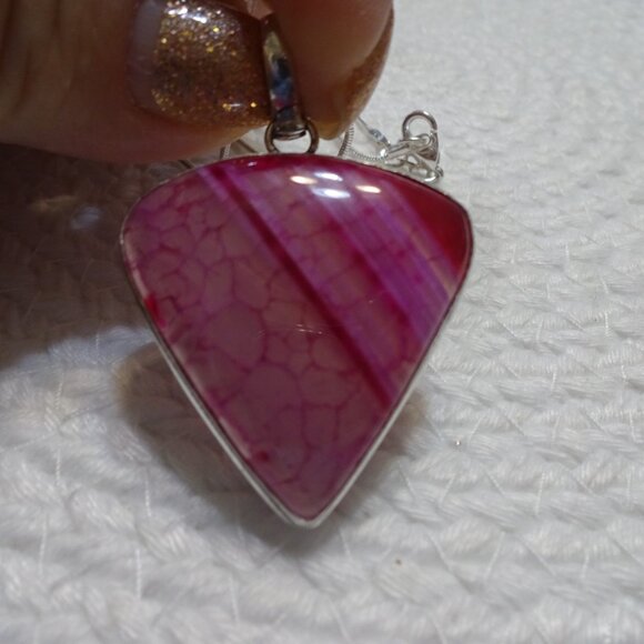 Gorgeous PINK SOLAR AGATE Handmade Sterling 925 Pendant/Chain #970C - Picture 2 of 3